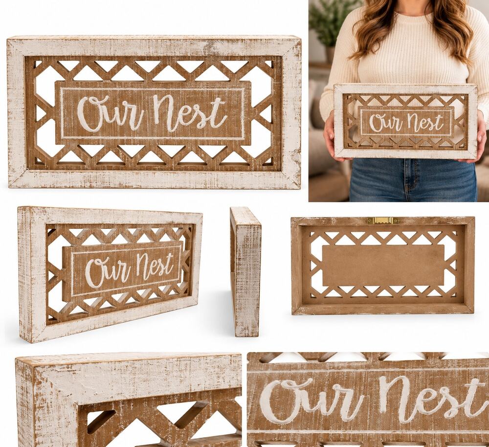 Rustic βOur Nestβ Farmhouse Wooden Sign